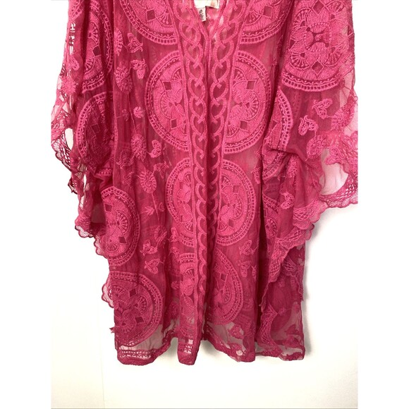 Sol & Sea Swimsuit Coverup Size L/XL Pink Sheer Mesh Embroidery Periwinkle Tunic - Picture 4 of 12